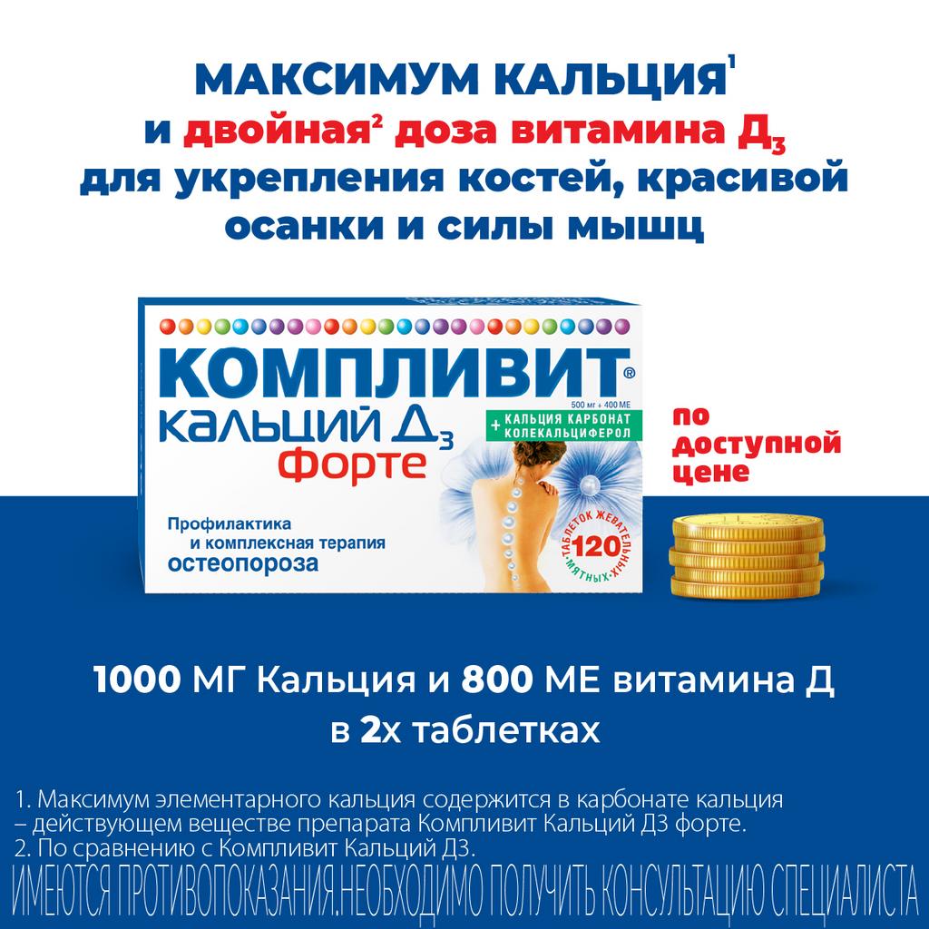 КОМПЛИВИТ КАЛЬЦИЙ Д3 ФОРТЕ таб N60 Мята #^^ — купить в Самаре по цене 600  руб. 🔸 Интернет магазин MedPokupki