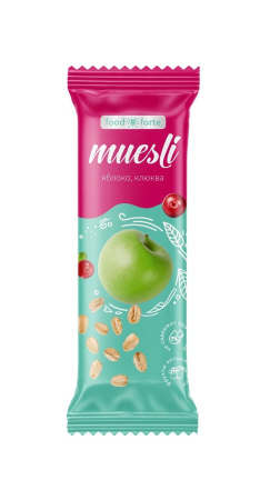 БАТОНЧИК-МЮСЛИ FOODFORTE Яблоки/клюква 50 г №1