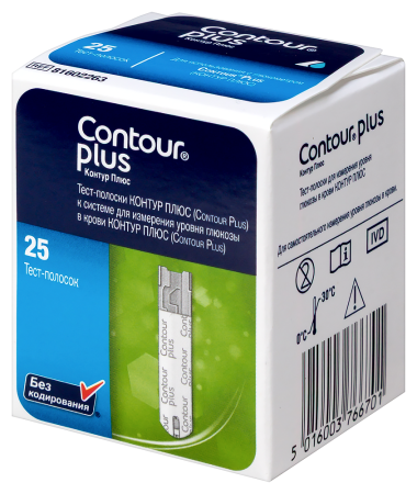 ТЕСТ-ПОЛОСКИ к глюкометру КОНТУР ПЛЮС №25