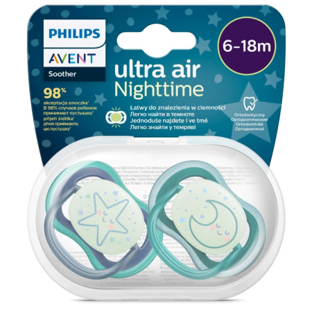 АВЕНТ AVENT SCF376/13 Соска-пустышка силиконовая ultra air night 6-18мес N2