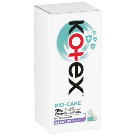 KOTEX ПРОКЛАДКИ ЕЖЕДНЕВНЫЕ С АНТИБАКТЕРИАЛЬНЫМ СЛОЕМ ВНУТРИ ДЛИННЫЕ BIO-CARE N18