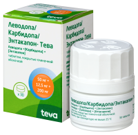 ЛЕВОДОПА/КАРБИДОПА/ЭНТАКАПОН-ТЕВА таб п/о плен 50 мг +12,5 мг +200 мг фл №30