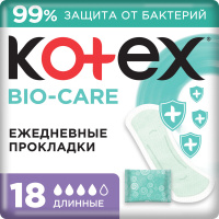 KOTEX ПРОКЛАДКИ ЕЖЕДНЕВНЫЕ С АНТИБАКТЕРИАЛЬНЫМ СЛОЕМ ВНУТРИ ДЛИННЫЕ BIO-CARE N18