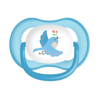 МАМА ТАМА Пустышка силиконовая симметричная в наборе с держателем 6-18 №1/голубая