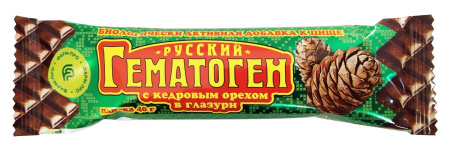 ГЕМАТОГЕН РУССКИЙ Кедровый орех (шок гл) 40г