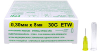 ИГЛЫ МЕДИЦИНСКИЕ СТЕРИЛЬНЫЕ ОДНОРАЗОВЫЕ SFM 30G 0,3ММХ8ММ ETW N50
