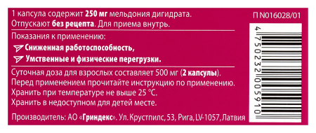 Милдронат капс. 250мг N40