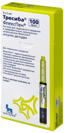 ТРЕСИБА р-р п/к 100ЕД/мл 3мл №5 картридж в шприц-ручке