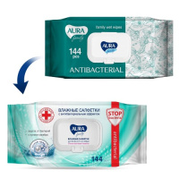 АУРА Салфетки влаж №144 Family (антибактер/крышка)