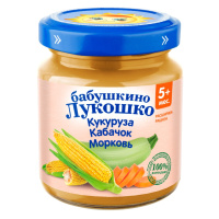 БАБУШКИНО ЛУКОШКО ПЮРЕ Кукуруза/Кабачки/Морковь 100г (стекло)