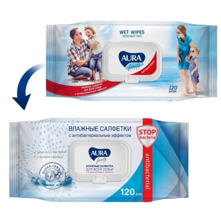 АУРА Салфетки влаж №120 Family (антибактер/крышка)