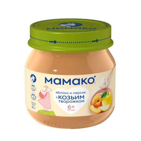 МАМАКО ПЮРЕ Яблоко-Персик-Козий творог 80г