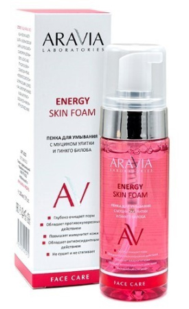 ARAVIA LABORATORIES ПЕНКА ДЛЯ УМЫВАНИЯ С МУЦИНОМ УЛИТКИ И ГИНКО БИЛОБА ENERGY SKIN FOAM 150МЛ