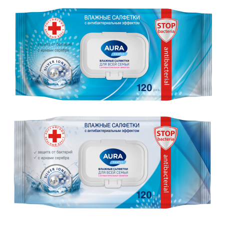 АУРА Салфетки влаж №120 Family (антибактер/крышка)