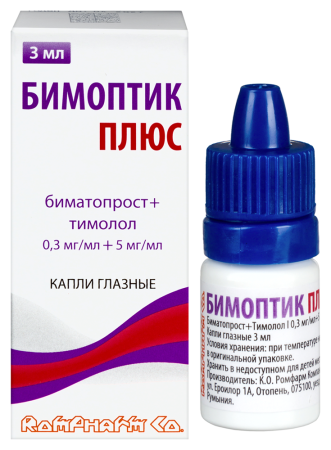 БИМОПТИК ПЛЮС кап гл 0,3мг+5мг/мл 3мл