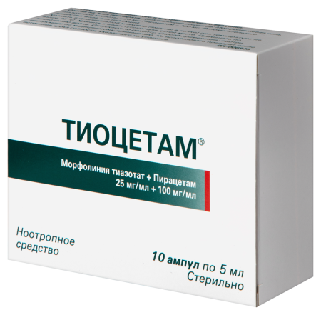 Тиоцетам р-р в/в и в/м 25 мг+100 мг/мл 5мл N10