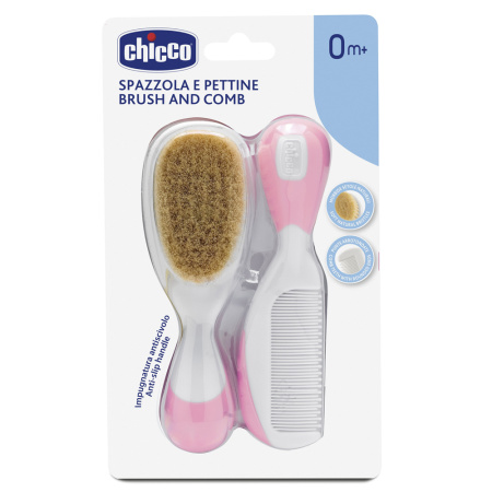 ЧИККО Набор: щетка и расческа с натураль щетиной (розовая)