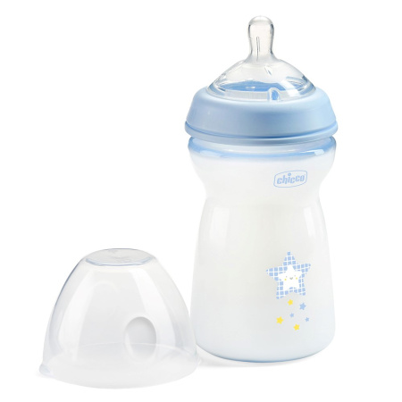 ЧИККО Бутылка Natural feeling сил/соск с флекс (6+) 330мл голубая