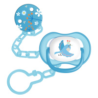 МАМА ТАМА Пустышка силиконовая симметричная в наборе с держателем 6-18 №1/голубая