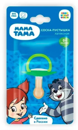 МАМА ТАМА Пустышка классическая латексная 0-6мес Галчонок (зеленый) №1