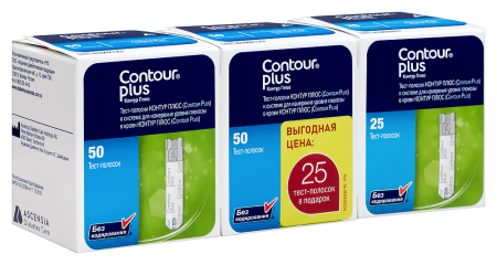 ТЕСТ-ПОЛОСКИ к глюкометру КОНТУР ПЛЮС №50+50+25
